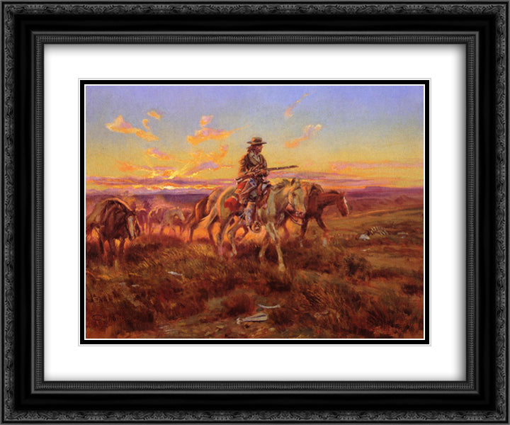 The Free Trader 24x20 Black Ornate Wood Framed Art Print Poster with Double Matting by Russell, Charles M.