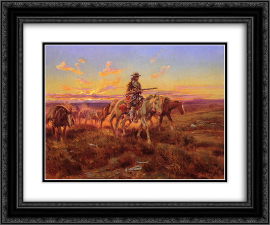 The Free Trader 24x20 Black Ornate Wood Framed Art Print Poster with Double Matting by Russell, Charles M.