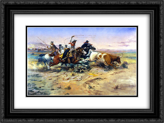 The Heard Quitter 24x18 Black Ornate Wood Framed Art Print Poster with Double Matting by Russell, Charles M.