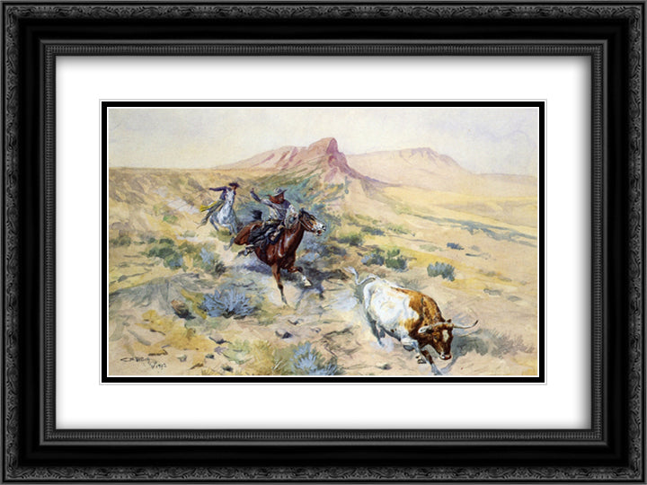 The Herd Quitter 24x18 Black Ornate Wood Framed Art Print Poster with Double Matting by Russell, Charles M.