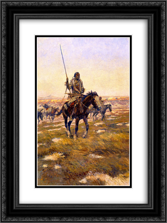 The Hunting Party [No. 3] 18x24 Black Ornate Wood Framed Art Print Poster with Double Matting by Russell, Charles M.