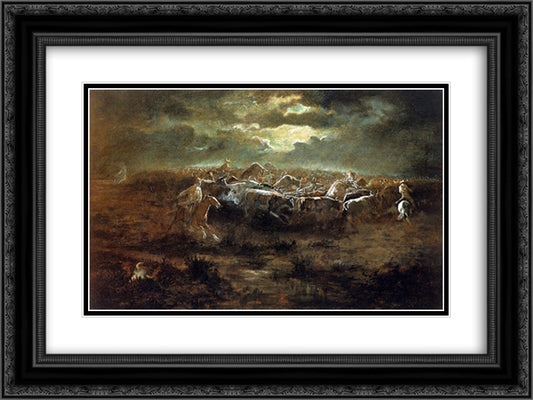 The Last Stand 24x18 Black Ornate Wood Framed Art Print Poster with Double Matting by Russell, Charles M.