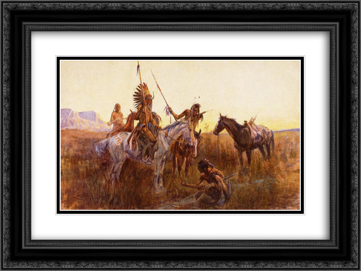 The Lost Trail 24x18 Black Ornate Wood Framed Art Print Poster with Double Matting by Russell, Charles M.