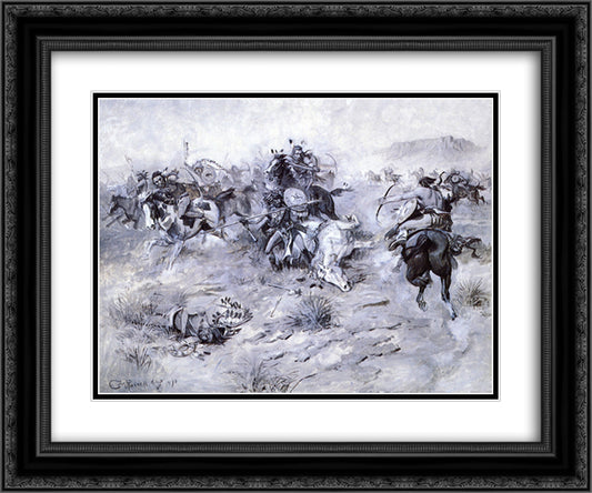 The Making of a Warrior 24x20 Black Ornate Wood Framed Art Print Poster with Double Matting by Russell, Charles M.