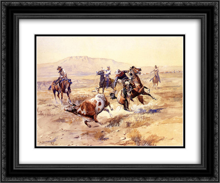 The Renegade 24x20 Black Ornate Wood Framed Art Print Poster with Double Matting by Russell, Charles M.