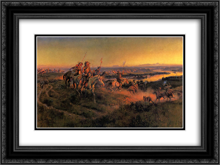 The Salute of the Robe Trade 24x18 Black Ornate Wood Framed Art Print Poster with Double Matting by Russell, Charles M.
