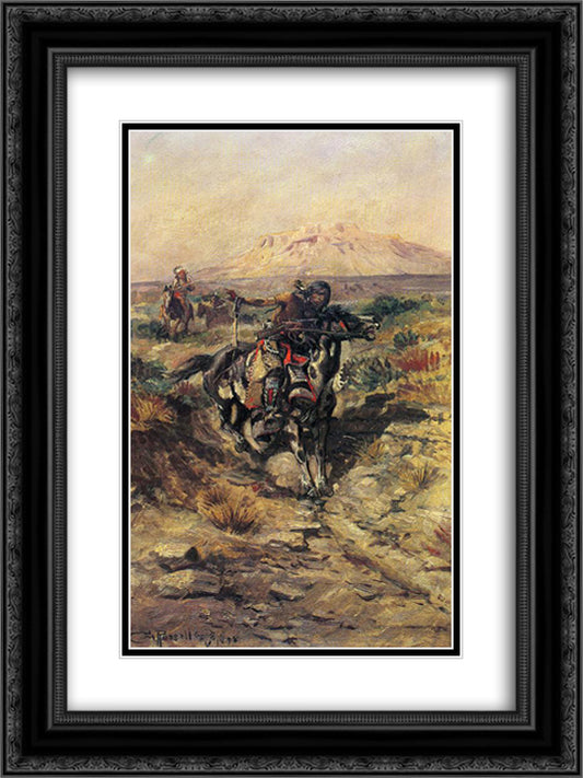 The Scouting Party 18x24 Black Ornate Wood Framed Art Print Poster with Double Matting by Russell, Charles M.