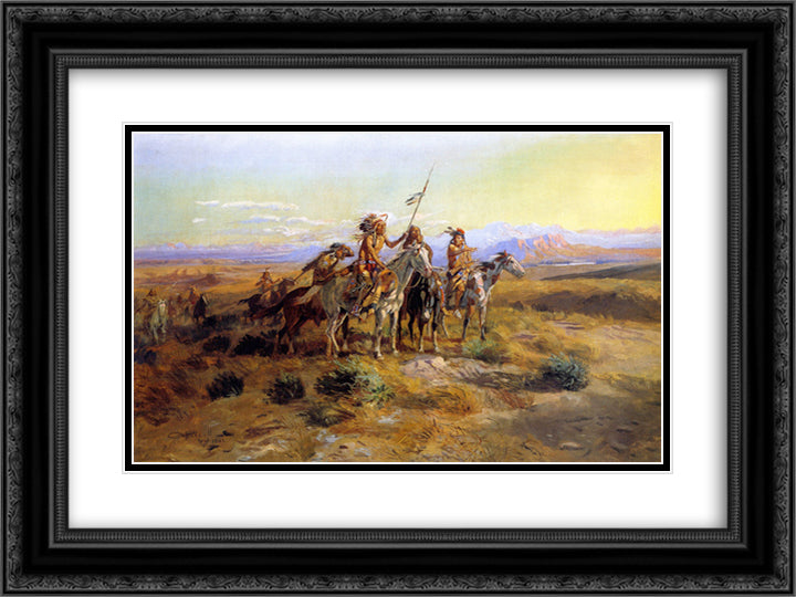 The Scouts 24x18 Black Ornate Wood Framed Art Print Poster with Double Matting by Russell, Charles M.