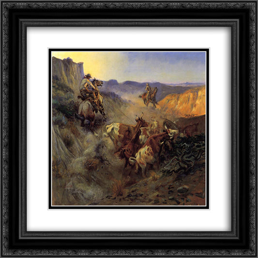The Slick Ear 20x20 Black Ornate Wood Framed Art Print Poster with Double Matting by Russell, Charles M.