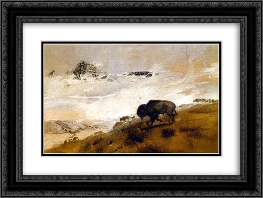 The Stand. Crossing the Missouri 24x18 Black Ornate Wood Framed Art Print Poster with Double Matting by Russell, Charles M.