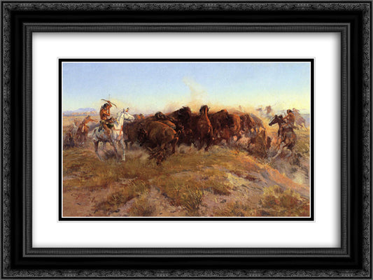 The Surround 24x18 Black Ornate Wood Framed Art Print Poster with Double Matting by Russell, Charles M.