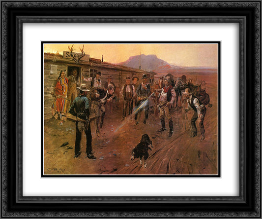 The Tenderfoot 24x20 Black Ornate Wood Framed Art Print Poster with Double Matting by Russell, Charles M.