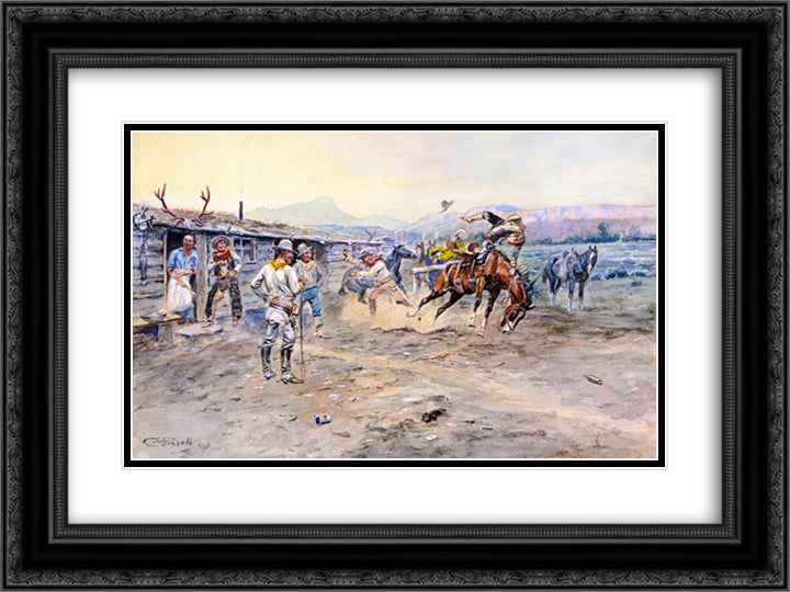 The Tenderfoot 24x18 Black Ornate Wood Framed Art Print Poster with Double Matting by Russell, Charles M.