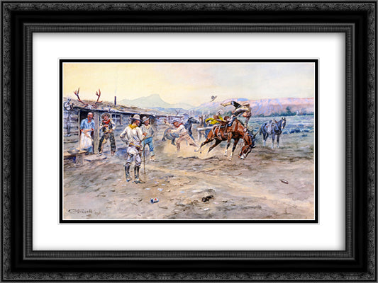 The Tenderfoot 24x18 Black Ornate Wood Framed Art Print Poster with Double Matting by Russell, Charles M.