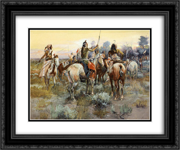 The Truce 24x20 Black Ornate Wood Framed Art Print Poster with Double Matting by Russell, Charles M.