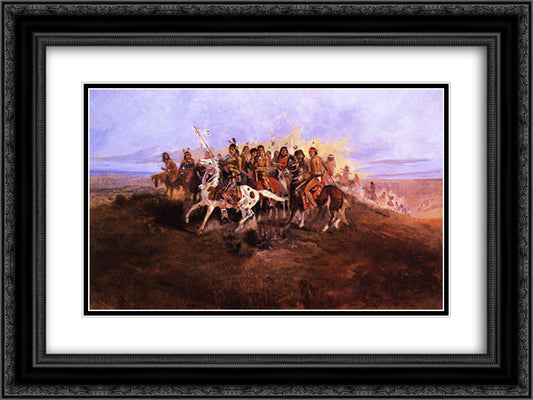 The War Party 24x18 Black Ornate Wood Framed Art Print Poster with Double Matting by Russell, Charles M.