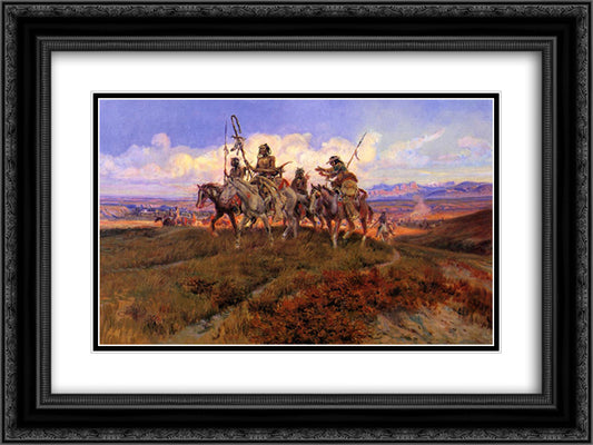 The Wolfmen 24x18 Black Ornate Wood Framed Art Print Poster with Double Matting by Russell, Charles M.
