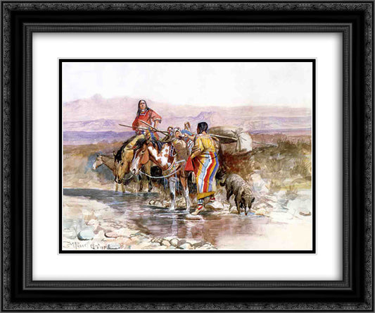 Thirsty 24x20 Black Ornate Wood Framed Art Print Poster with Double Matting by Russell, Charles M.