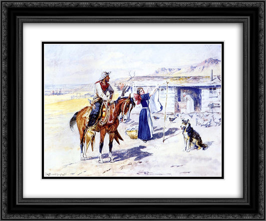 Thoroughman's Home on the Range 24x20 Black Ornate Wood Framed Art Print Poster with Double Matting by Russell, Charles M.