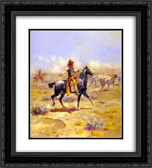 Through the Alkali 20x22 Black Ornate Wood Framed Art Print Poster with Double Matting by Russell, Charles M.