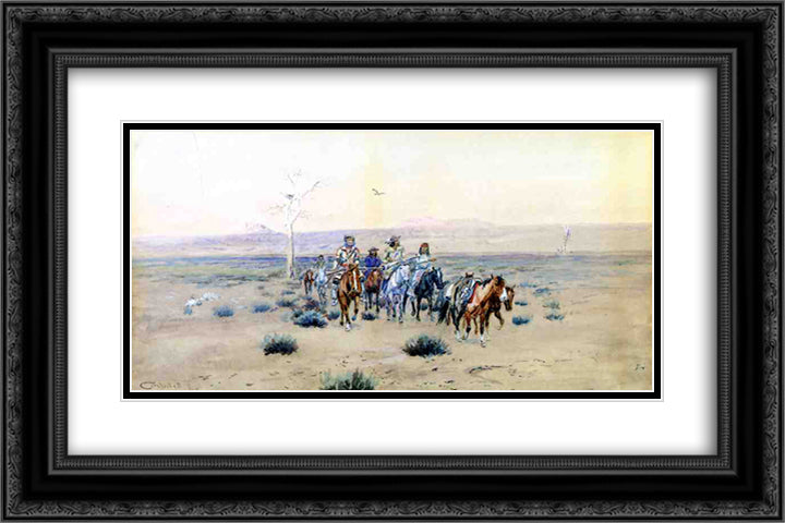 Trappers Crossing the Prarie 24x16 Black Ornate Wood Framed Art Print Poster with Double Matting by Russell, Charles M.