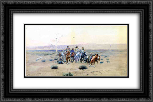 Trappers Crossing the Prarie 24x16 Black Ornate Wood Framed Art Print Poster with Double Matting by Russell, Charles M.