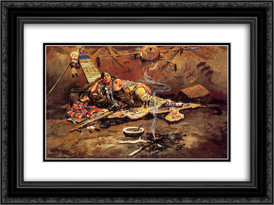 Waiting and Mad 24x18 Black Ornate Wood Framed Art Print Poster with Double Matting by Russell, Charles M.
