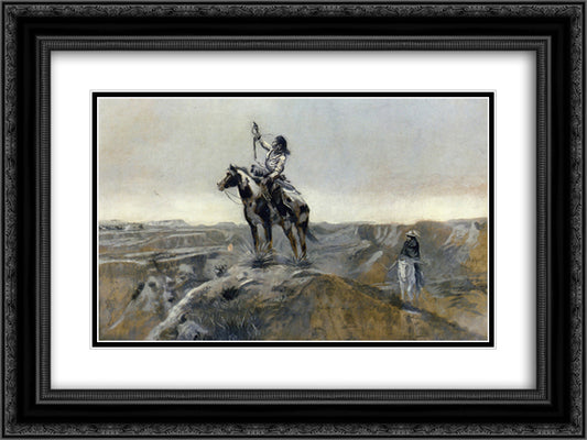 WAR 24x18 Black Ornate Wood Framed Art Print Poster with Double Matting by Russell, Charles M.