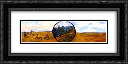 Western Scene 24x12 Black Ornate Wood Framed Art Print Poster with Double Matting by Russell, Charles M.