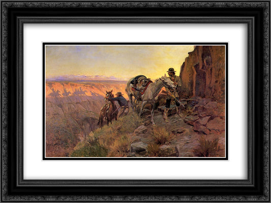 When Shadows Hint Death 24x18 Black Ornate Wood Framed Art Print Poster with Double Matting by Russell, Charles M.