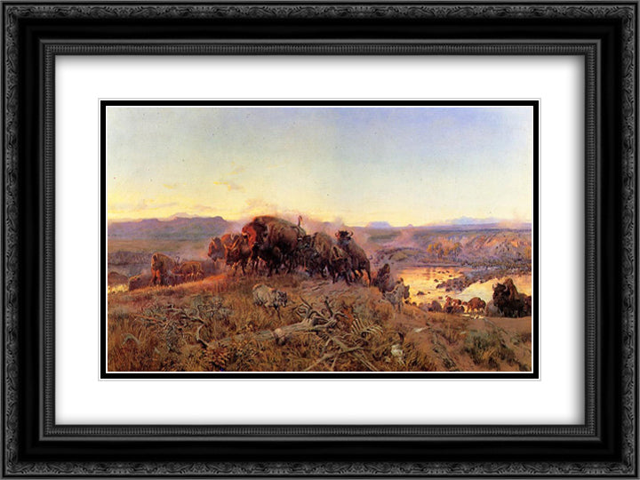 When the Land Belonged to God 24x18 Black Ornate Wood Framed Art Print Poster with Double Matting by Russell, Charles M.