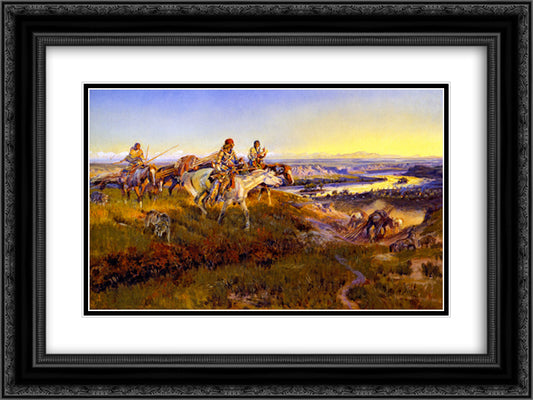 When White Men Turn Red 24x18 Black Ornate Wood Framed Art Print Poster with Double Matting by Russell, Charles M.