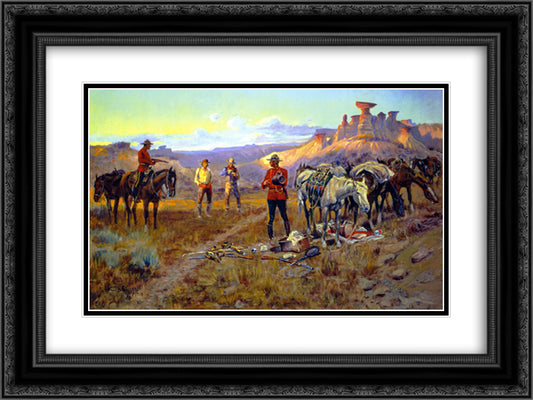 Whiskey Smugglers Caught with the Goods 24x18 Black Ornate Wood Framed Art Print Poster with Double Matting by Russell, Charles M.