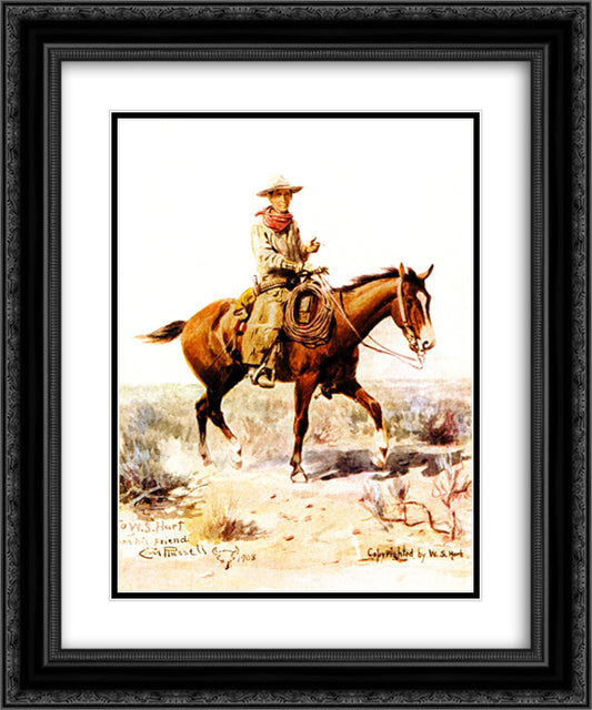 William S. Hart 20x24 Black Ornate Wood Framed Art Print Poster with Double Matting by Russell, Charles M.