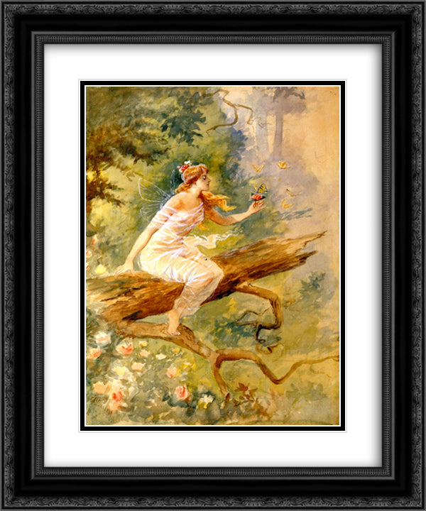 Wood Nymph 20x24 Black Ornate Wood Framed Art Print Poster with Double Matting by Russell, Charles M.