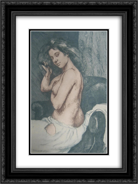 Female Nude 18x24 Black Ornate Wood Framed Art Print Poster with Double Matting by Maurin, Charles