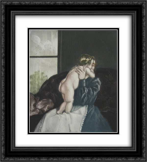 The Kiss 20x22 Black Ornate Wood Framed Art Print Poster with Double Matting by Maurin, Charles