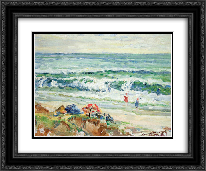 Beach at Del Mar 24x20 Black Ornate Wood Framed Art Print Poster with Double Matting by Reiffel, Charles