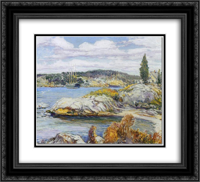 Maine Coast Booths Bay 22x20 Black Ornate Wood Framed Art Print Poster with Double Matting by Reiffel, Charles