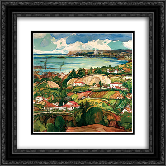 Point Loma 20x20 Black Ornate Wood Framed Art Print Poster with Double Matting by Reiffel, Charles