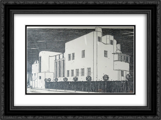 Le dessin de Mackintosh de la 'House for an art lover' 24x18 Black Ornate Wood Framed Art Print Poster with Double Matting by Mackintosh, Charles Rennie