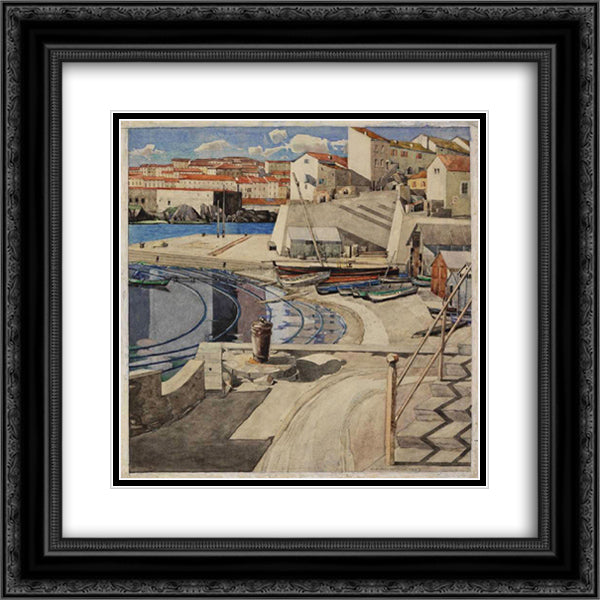 The Little Bay, Port Vendres 20x20 Black Ornate Wood Framed Art Print Poster with Double Matting by Mackintosh, Charles Rennie