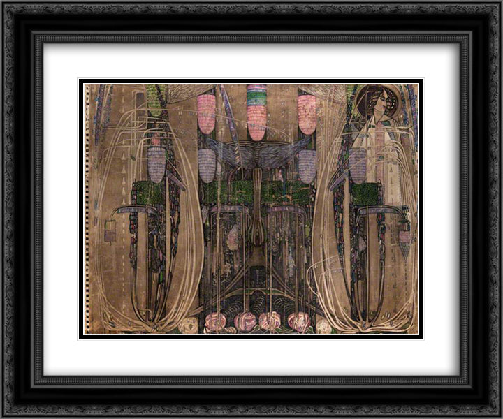 Wall Panel for the Dug-Out (Willow Tea Rooms, Glasgow) - left 24x20 Black Ornate Wood Framed Art Print Poster with Double Matting by Mackintosh, Charles Rennie