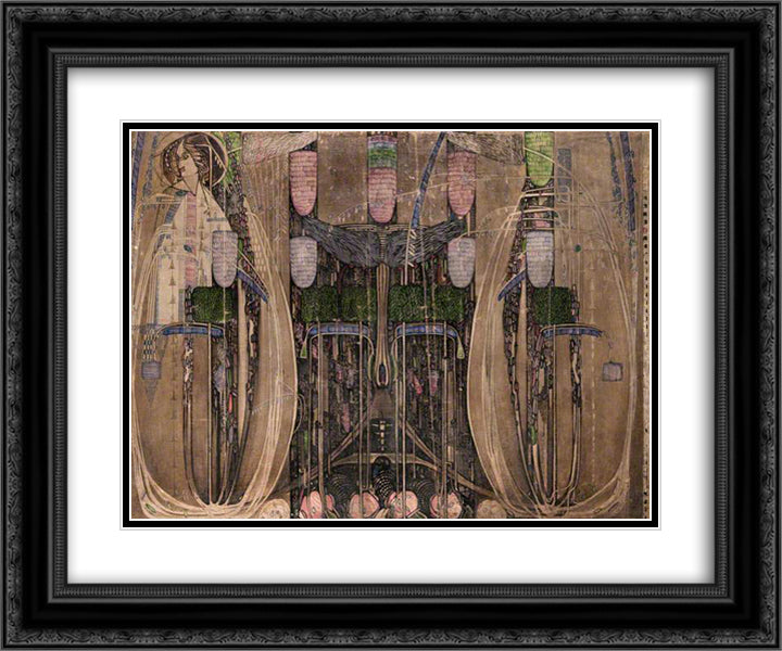 Wall Panel for the Dug-Out (Willow Tea Rooms, Glasgow) - right 24x20 Black Ornate Wood Framed Art Print Poster with Double Matting by Mackintosh, Charles Rennie