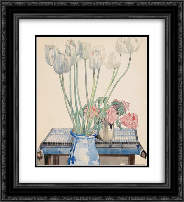 White tulips 20x22 Black Ornate Wood Framed Art Print Poster with Double Matting by Mackintosh, Charles Rennie