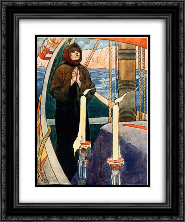 A monk was told in a wvision to take Andrew's bones on board a certain ship 20x24 Black Ornate Wood Framed Art Print Poster with Double Matting by Robinson, Charles