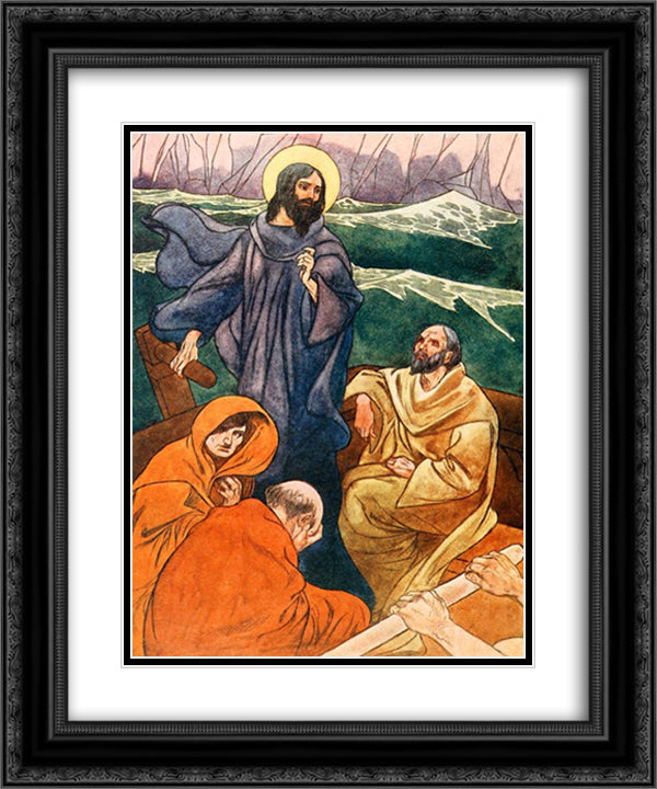 At this the disciples crouched in the bottom of the boat 20x24 Black Ornate Wood Framed Art Print Poster with Double Matting by Robinson, Charles