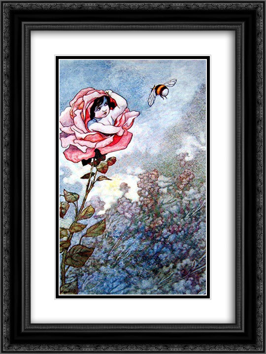 Child Hiding in Rose 18x24 Black Ornate Wood Framed Art Print Poster with Double Matting by Robinson, Charles