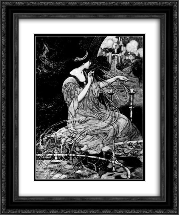 The Lady of Shalott 20x24 Black Ornate Wood Framed Art Print Poster with Double Matting by Robinson, Charles