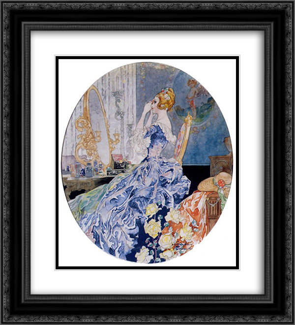 Woman at her vanity 20x22 Black Ornate Wood Framed Art Print Poster with Double Matting by Robinson, Charles